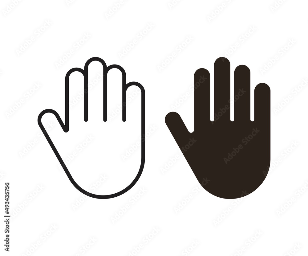 Hand icon. Vector stop symbol. Palm outline. Sign silhouette outline hand Hand icon. Vector stop symbol. Palm outline. Sign silhouette outline hand