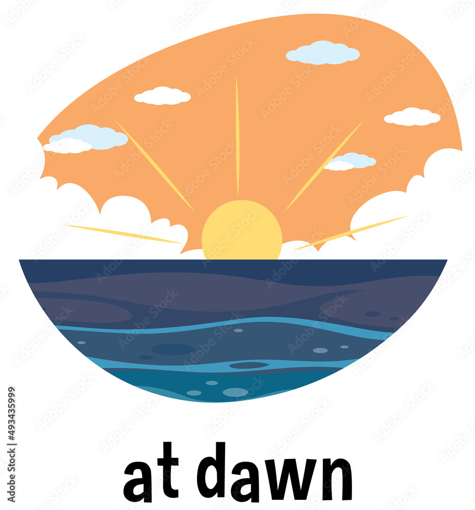 English prepositions of time with dawn scene