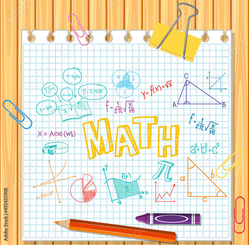 Doodle math formula with Mathematics font on wood board