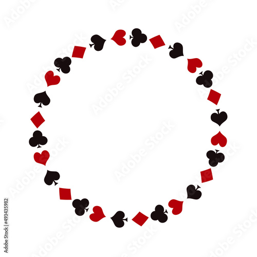 Frame of card suits. Card suits in a circle graphic background. Frame isolated on white background. Vector illustration