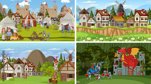 Set of different scene medieval