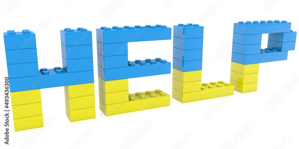 HELP concept from toy bricks in the national colors of Ukraine HELP concept from toy bricks in the national colors of Ukraine
