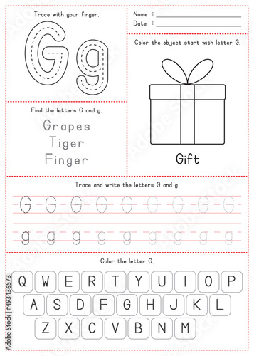 Children Learning Printable - Tracing, Coloring, and Writing Alphabet G