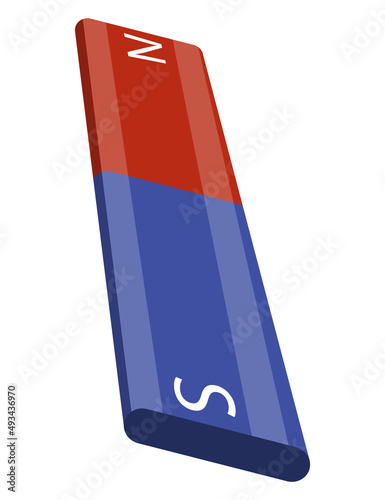 Red and blue magnet icon with two poles north and south isolated on white. Magnetism, magnetize, attraction concept. Power symbol