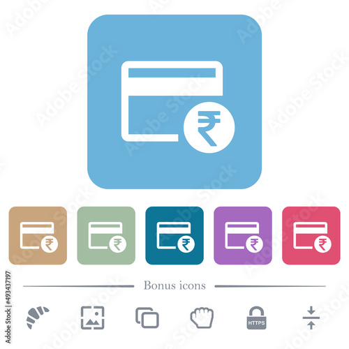 Rupee credit card flat icons on color rounded square backgrounds photo