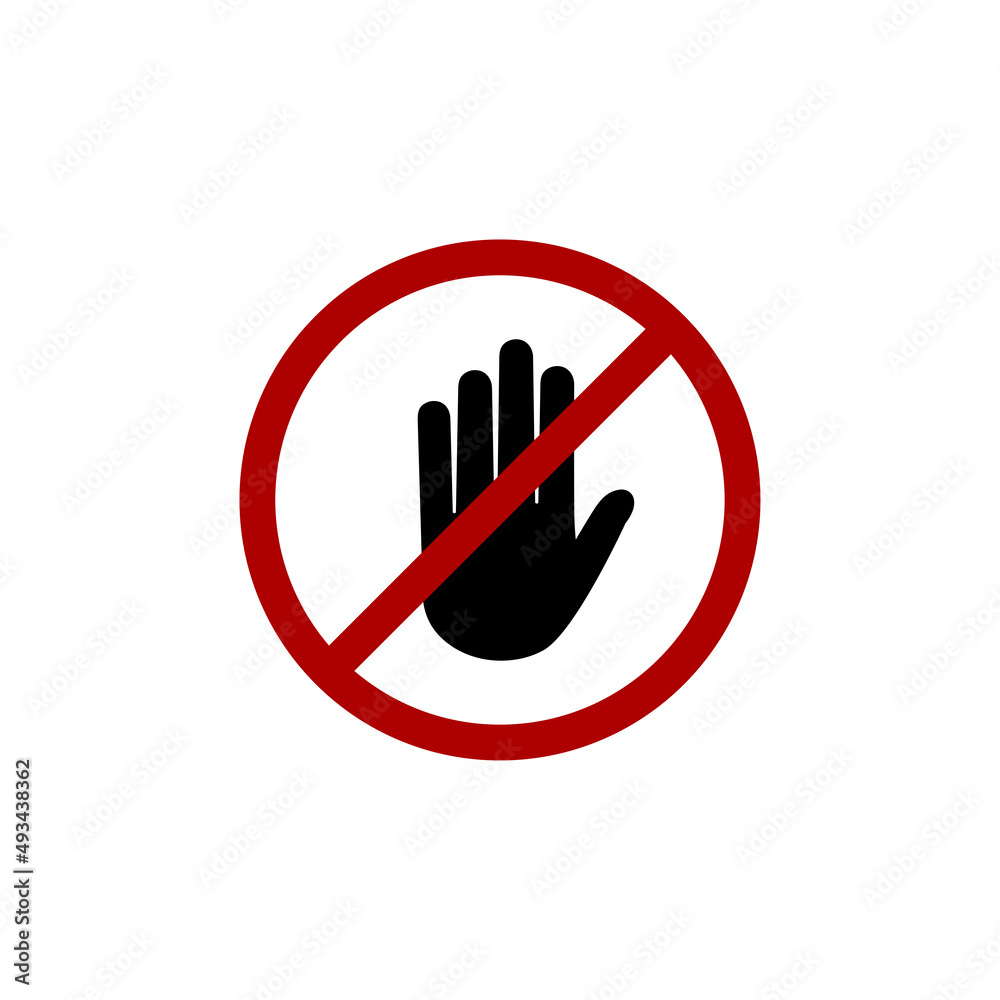 The entrance sign is forbidden, the palm is crossed out with a red line. The entrance sign is forbidden, the palm is crossed out with a red line.