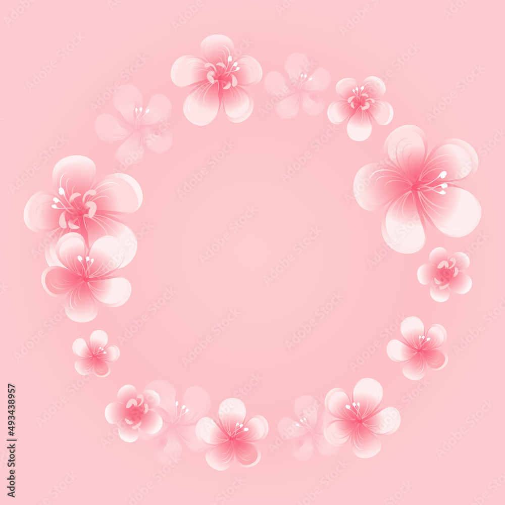 Flying flowers isolated on light peach pink background. Apple-tree flowers. Cherry blossom. Border. Vector Flying flowers isolated on light peach pink background. Apple-tree flowers. Cherry blossom. Border. Vector