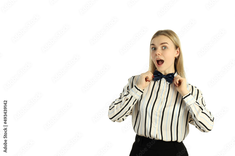 Young woman waitress isolated on white background Young woman waitress isolated on white background