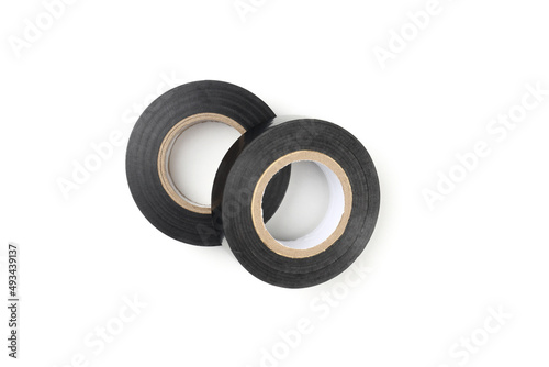 Black insulating tapes isolated on white background