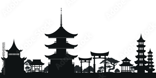 Asian city silhouette on a white background
