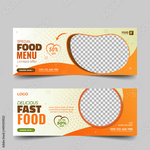 Restaurant fast food social media web banner vector design template, cover page design