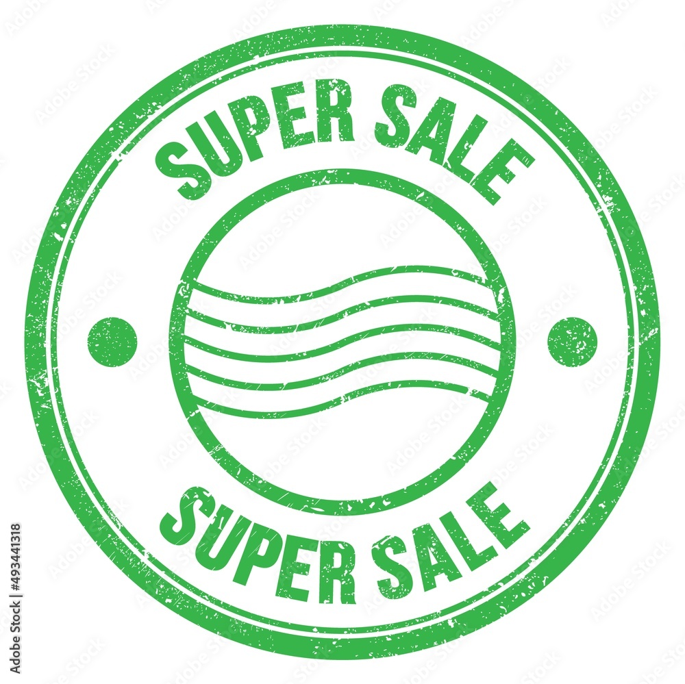 SUPER SALE text written on green round postal stamp sign SUPER SALE text written on green round postal stamp sign