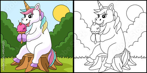 Unicorn Eating Ice Cream Coloring Page 