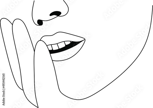 Linear art. Finger near the mouth