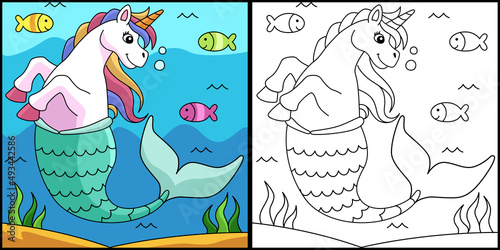 Unicorn Mermaid Coloring Page Colored Illustration