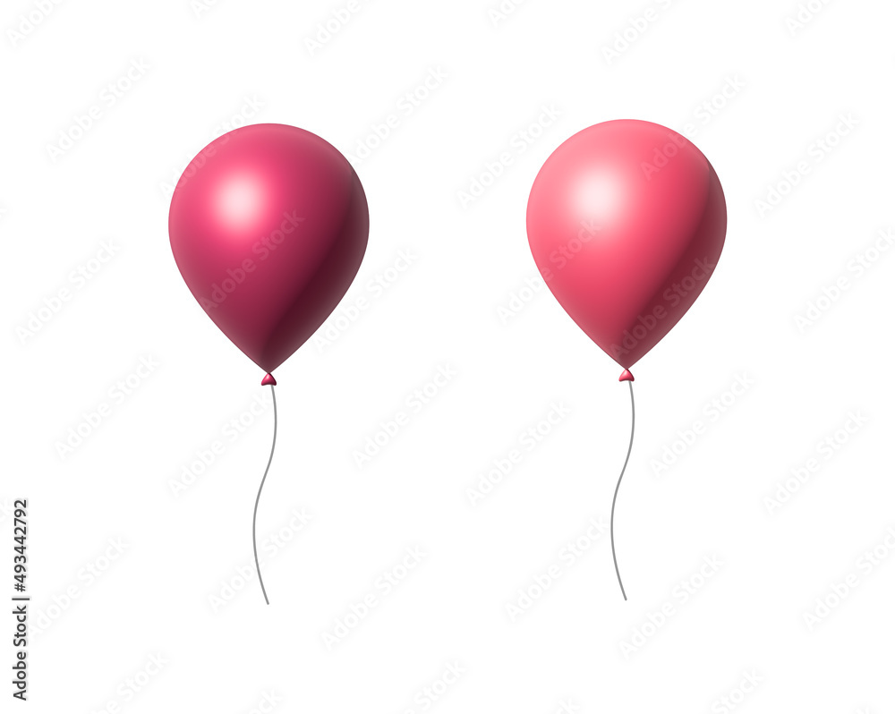 High quality super realistic pink balloons. Two 3d maked colorful party balloons, birthday decoration. Vector flying party ballon set, design element for cards, invitations etc.