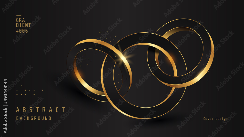 Luxury background wiht 3D Golden ring. Geometric abstract compositions with golden metallic circles for poster, banner, flyer. Vector illustration