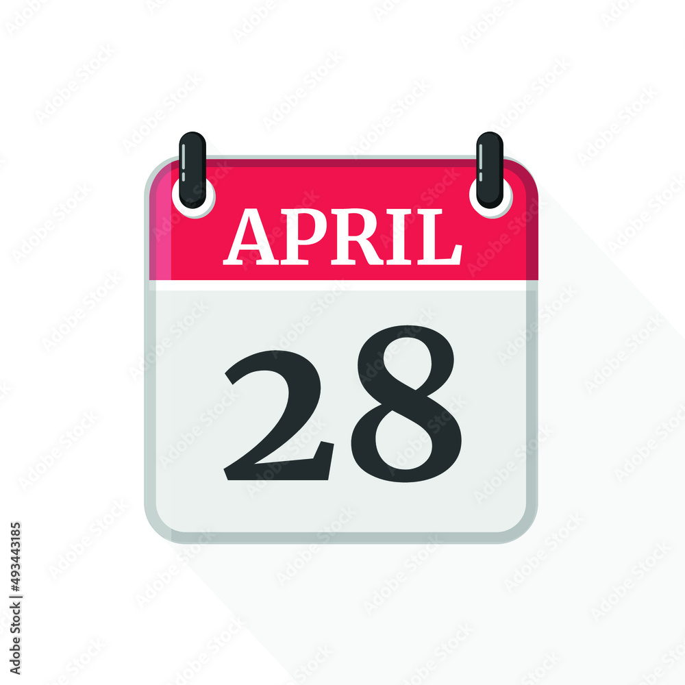 Flat vector calendar icon with the date 28 April Flat vector calendar icon with the date 28 April