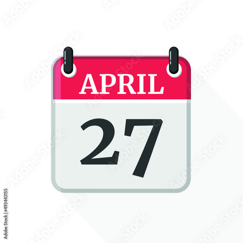 Flat vector calendar icon with the date 27 April