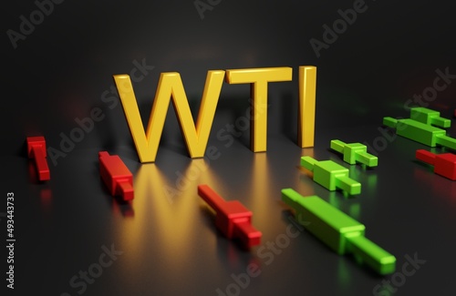West Texas Intermediate, WTI against the background of Japanese candlesticks, concept of volatility oil in the forex market, trading on the stock exchange, 3d rendering