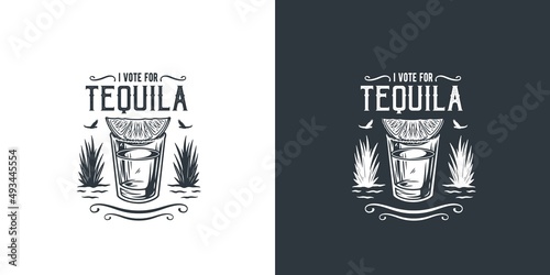 Shot tequila with lime, salt and agave for cocktail bar. Vector design with mexican tequila for alcohol pab photo
