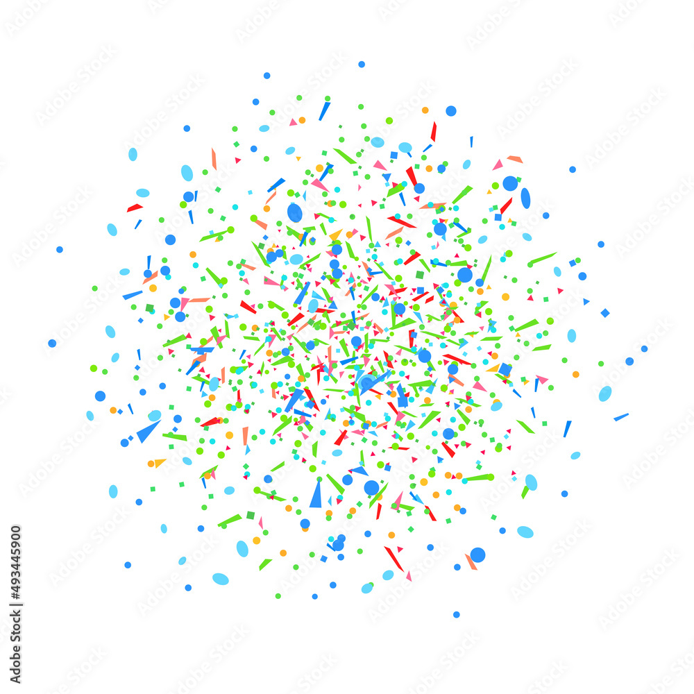 Fototapeta premium Confetti on isolated white. Texture with falling geometric elements. Colorful abstract background. Pattern for design. Print for polygraphy, banners, flyers and textiles