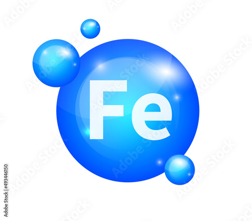 Mineral Fe Ferum blue shining pill capsule icon. Vector stock illustration