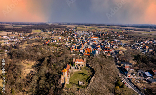 miasto Toszek, stary zamek, gród z IX wieku, panorama z lotu ptaka. Śląsk w Polsce photo