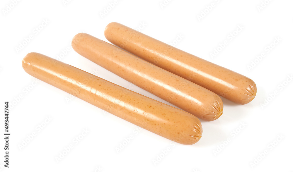 boiled sausages isolated on white background boiled sausages isolated on white background