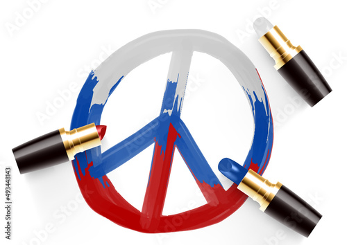Peace icon with Russia national flag pattern drawing by Lipstick blue red and white color, Pray for peaceful and Stop war concept design illustration isolated white background with copy space, vector