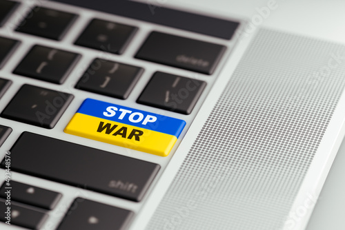 Stop war button ukraine on computer keyboard