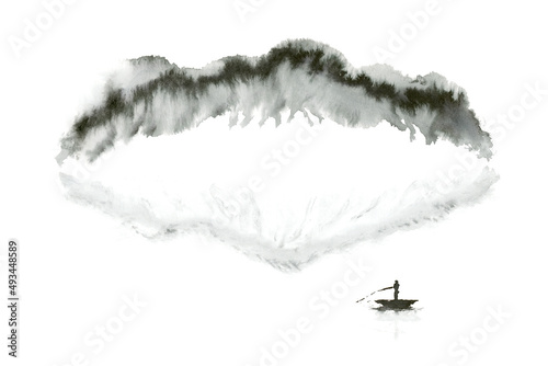 墨絵 風景 水墨 黒 背景