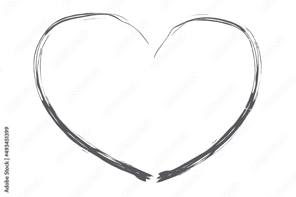 Heart contour vector. Grey hand drawn love icon isolated. Paint brush stroke heart icon. Hand drawn vector for love logo, heart symbol, doodle icon and Valentine's day. Painted grunge vector shape