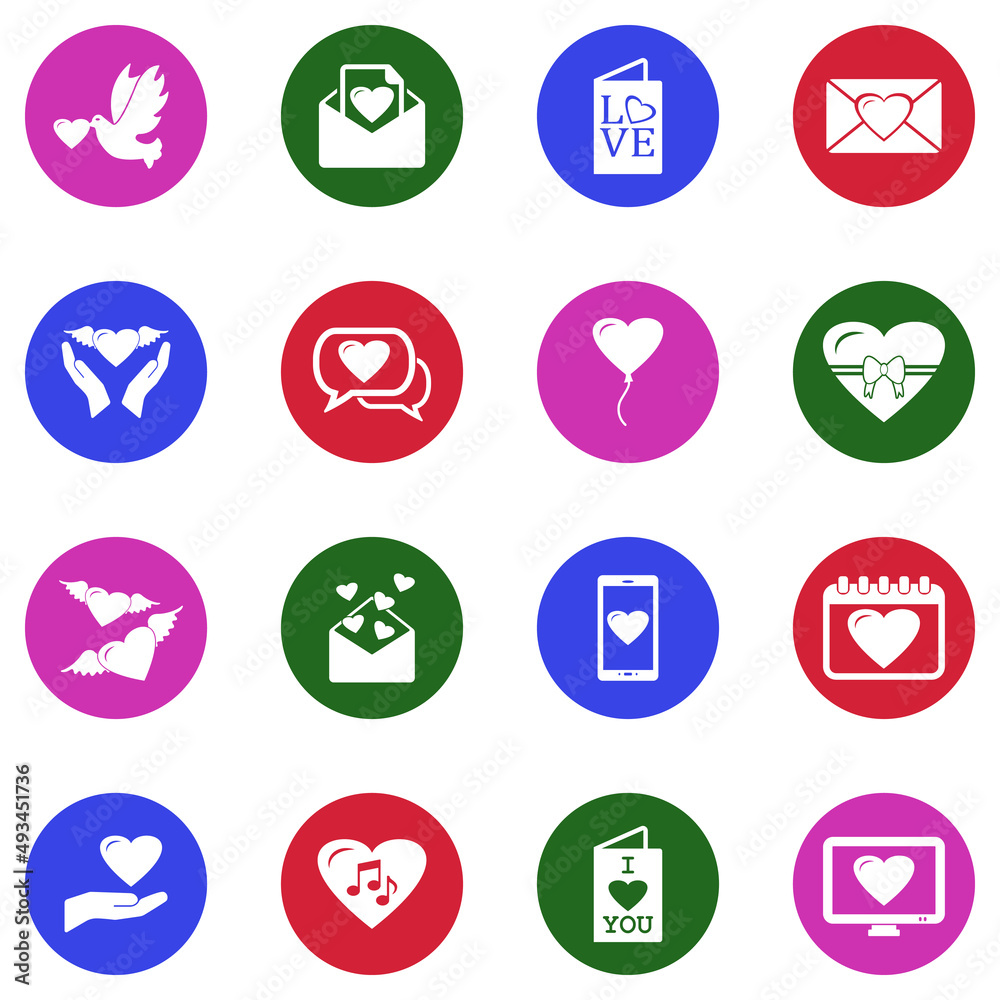 Love Message Icons. White Flat Design In Circle. Vector Illustration. Love Message Icons. White Flat Design In Circle. Vector Illustration.