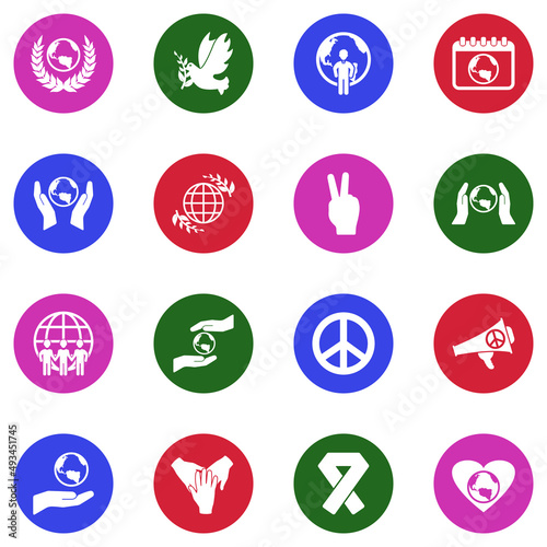 World Love Icons. White Flat Design In Circle. Vector Illustration.