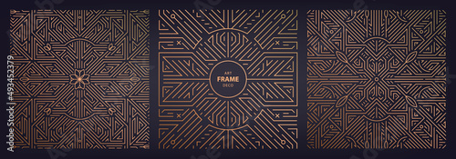 Vector art deco frame, abstract geometric design templates for luxury products. Geometric golden square frames, backgrounds. Use for packaging, branding, decoration, etc