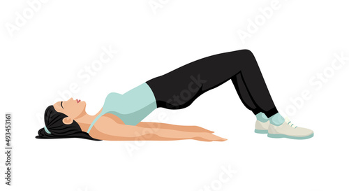Beautiful athletic woman doing an exercise for the buttocks. Body workout. Vector illustration isolated on white background
