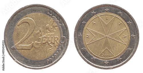 Wallpaper Mural Malta - circa 2010: a 2 Euro coin of Malta with a map of Europe and the historic Maltese Cross Torontodigital.ca