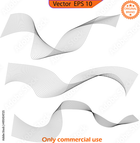 Wave of the black lines. Abstract wavy stripes for your design. Transparent background. High resolution. 