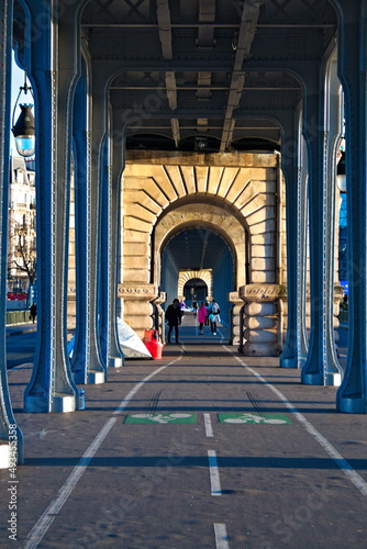 Pedestrian bridge over Seine in Paris at sunset