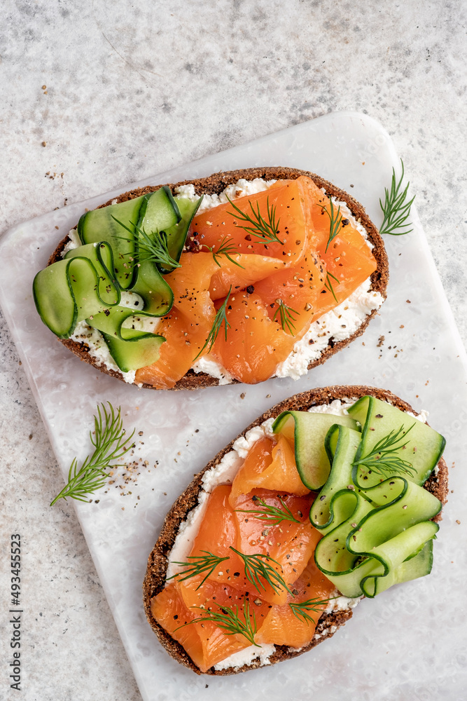 open sandwiches with salted salmon