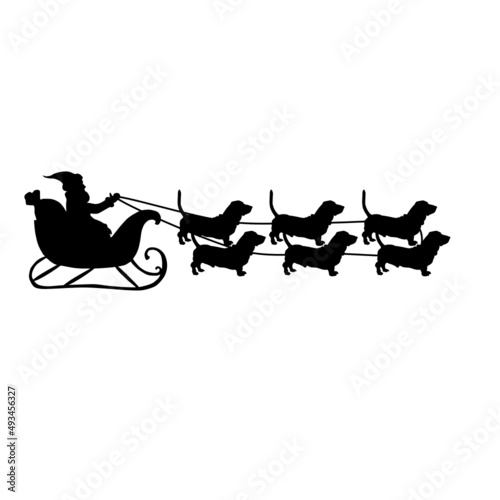 basset hound dog, santa claus sleigh