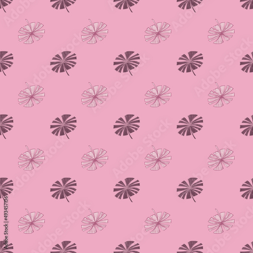 Fan palm leaves seamless pattern on. Vintage foliage of palmetto in engraving style.