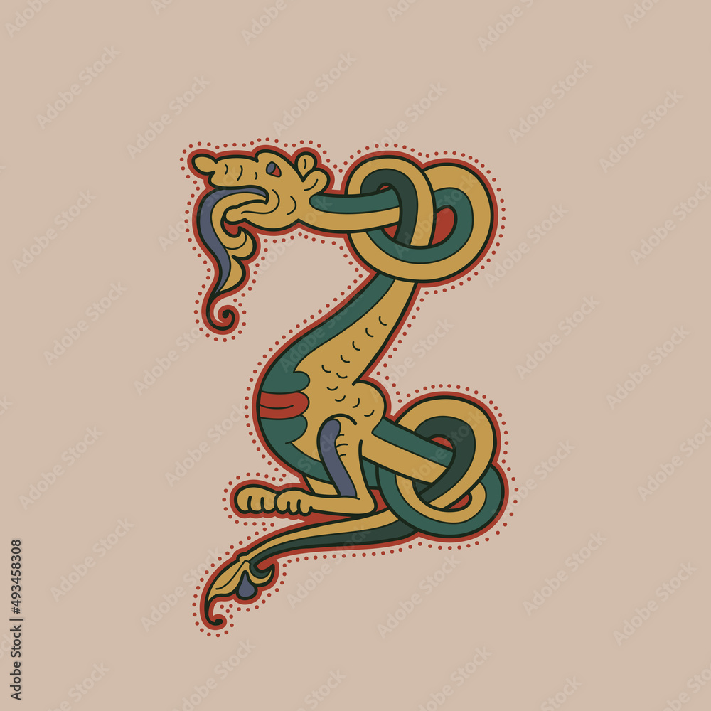 Medieval initial Z letter logo made of twisted beast and spiral pattern. Medieval initial Z letter logo made of twisted beast and spiral pattern.
