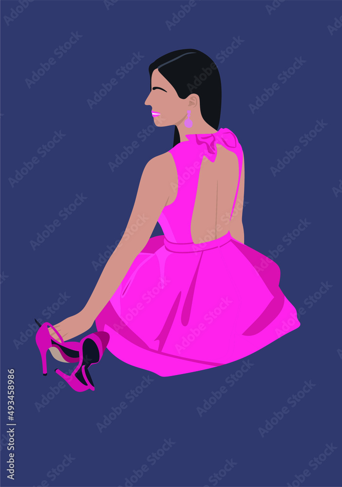 Girl in a dress without a face . Vector graphics