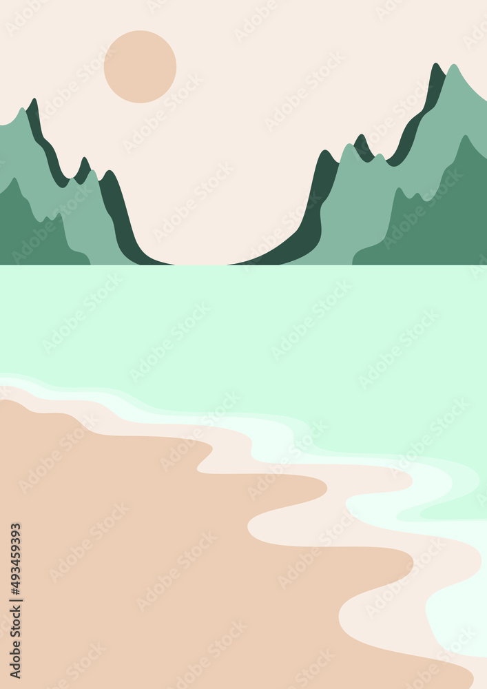 wallpaper vector lanscape mountains and beach. various colors. silhouettes of nature for background or invitation or card or banner 2
