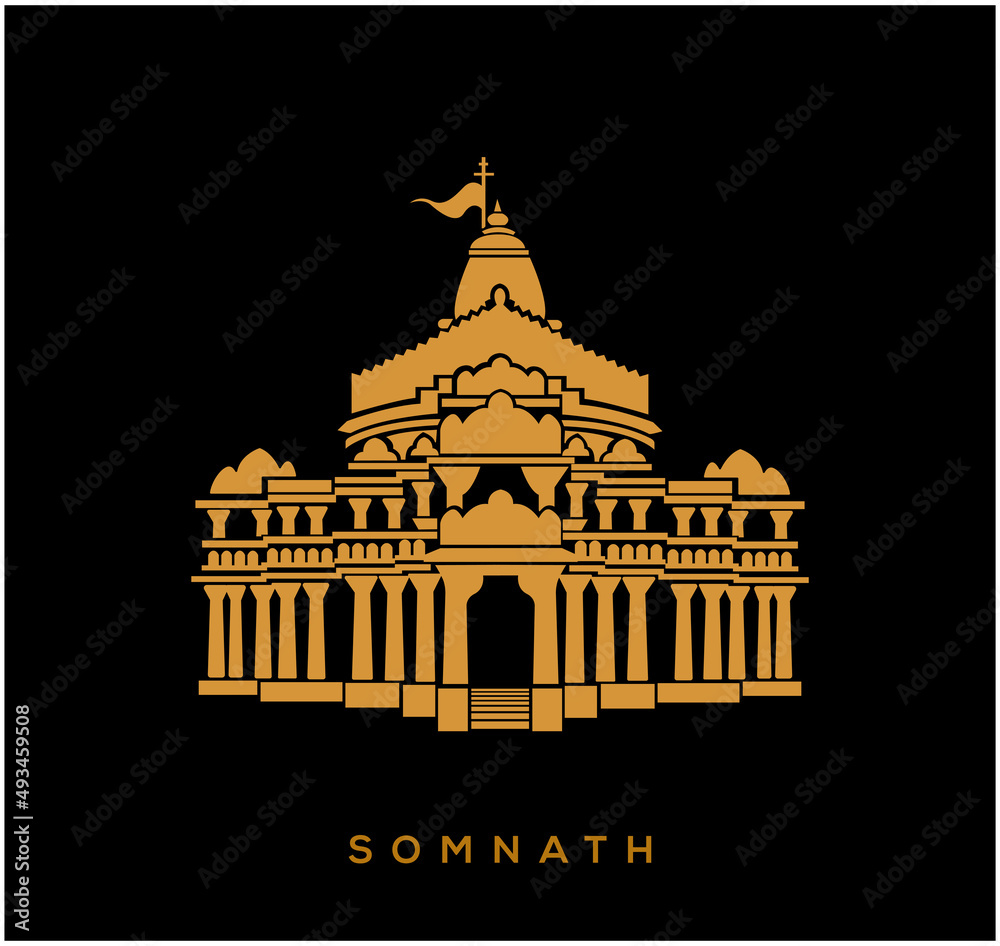 lord shiva (Somnath) temple vector icon. Somnath temple, Gujarat icon.