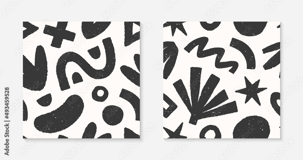 Set of black and white seamless patterns with hand drawn organic shapes,lines,doodles and elements.Natural forms.Vector trendy designs for prints,flyers,banners,fabric,invitations,branding,covers.