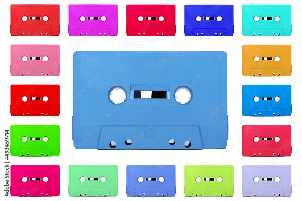 Fototapeta premium Vintage colorful Cassette tape isolated on a white background