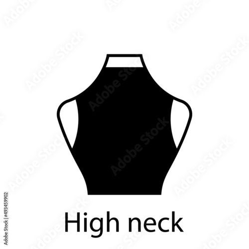 High Neck of Fashion Neckline Type for Women Blouse, Dress Silhouette Icon. Black T-Shirt, Crop Top on Dummy with High Neck. Trendy Ladies High Neck Type of Neckline. Isolated Vector Illustration